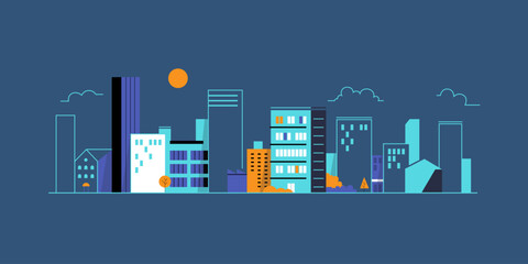 Fototapeta premium City landscape with buildings. Outline graphic.