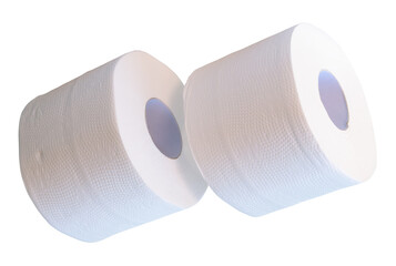 Side view set of white tissue paper rolls isolated with clipping path in png file format