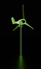 Horizontal Axis Wind Turbine 3D rendering green glow