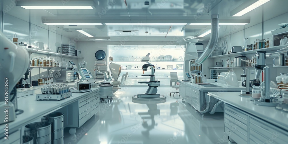 Poster a lab with ample counter space, ideal for scientific experiments and research projects