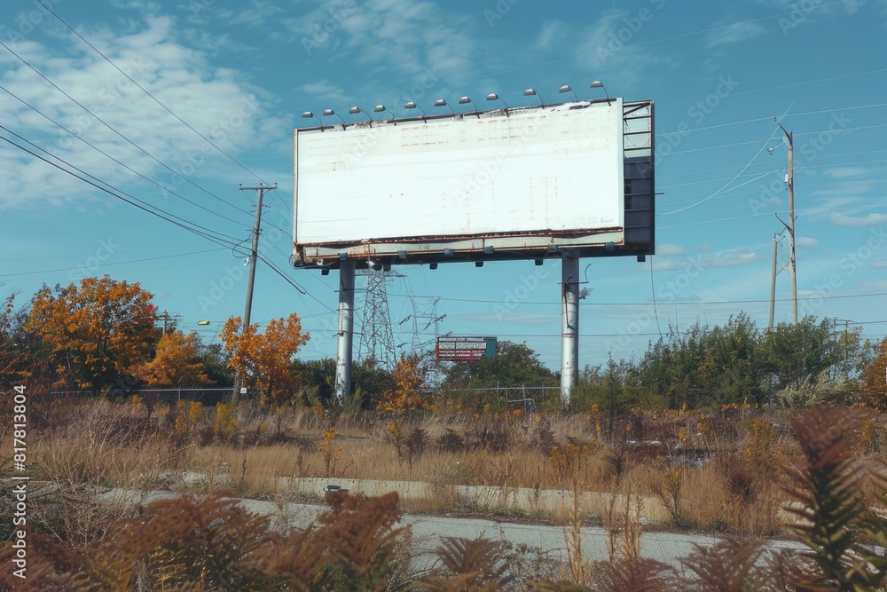 Poster an empty billboard standing in a field. can be used for advertising concepts