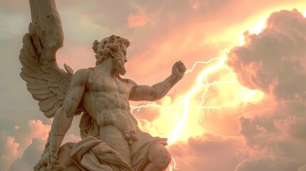 Zeus like god with thunders in its hand in the clouds