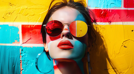 portrait of a woman with glasses and pop art photo effect 