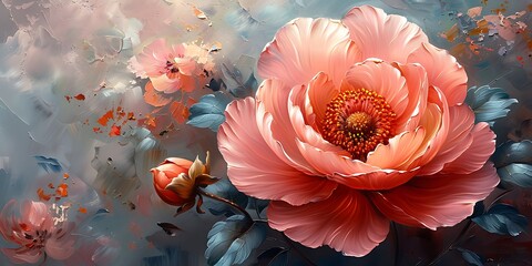 Peony flowers in watercolor painting style, floral background for your design