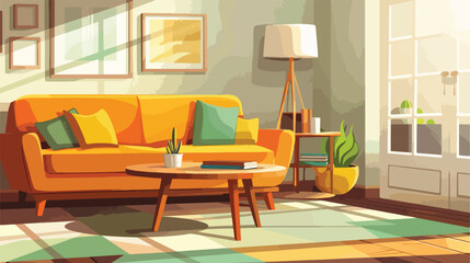 Comfortable sofa with table in interior of room Vector
