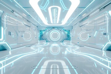 The Futuristic Technological Interior of a Spacious and Luminous Powered Digital Environment