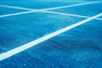 Blue Minimalist Tennis Court Surface with Geometric Line Patterns
