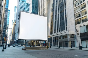 Obraz premium Blank Signboard in Financial District with Skyscrapers