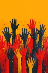 Image of hands reaching across racial divides in solidarity on Juneteenth, creative illustration with copy space.