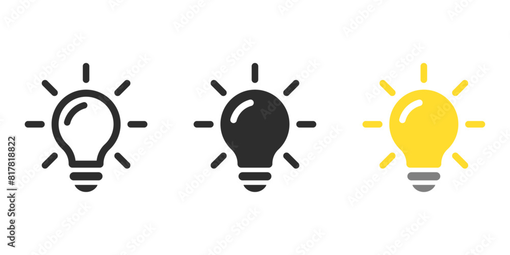 Poster light bulb icon with rays. solution, idea icon symbol vector graphic