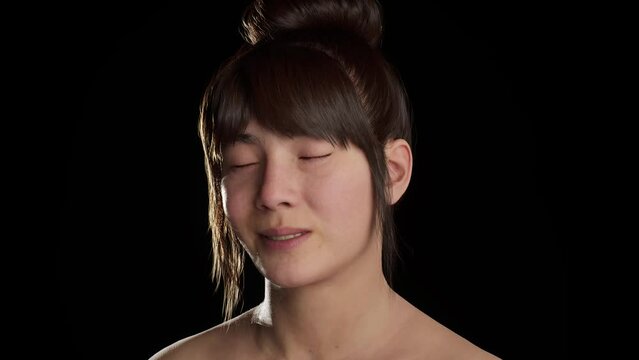 A realistic 3D simulation of a woman transforming from old to young