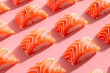 Beautifully Arranged Salmon Fillets in Luxury Fish Market Display