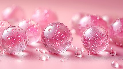   Pink balls with water drops on a pink surface