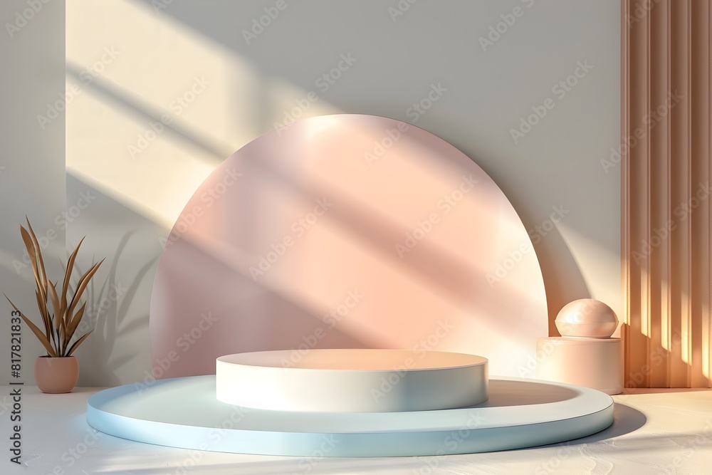 Poster minimalist pastel podium display platform with abstract backdrop