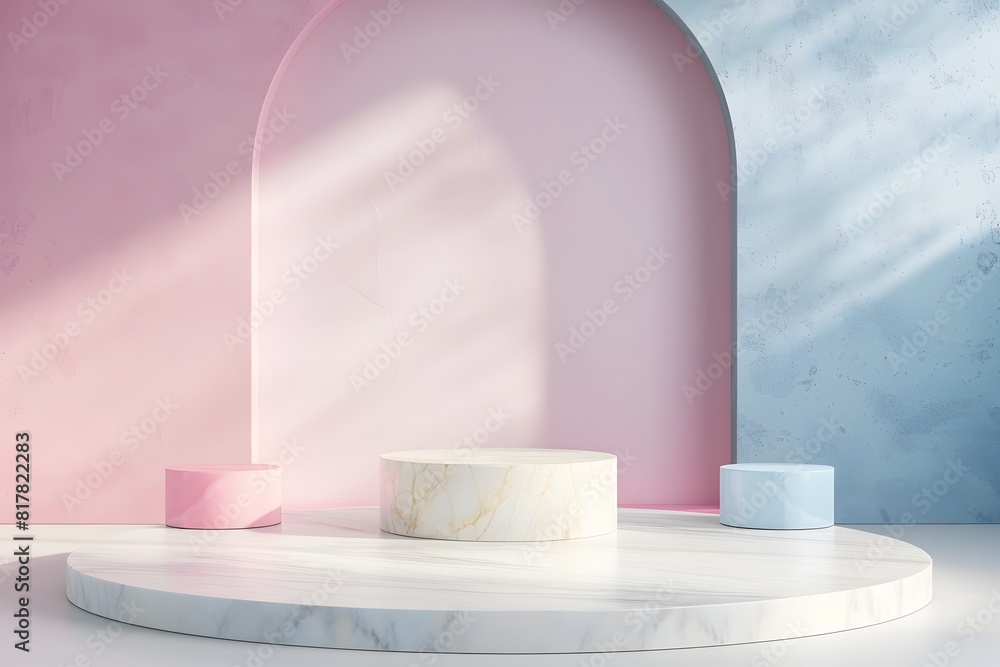 Poster abstract pastel podium display platform for 3d product showcase in minimalist studio scene