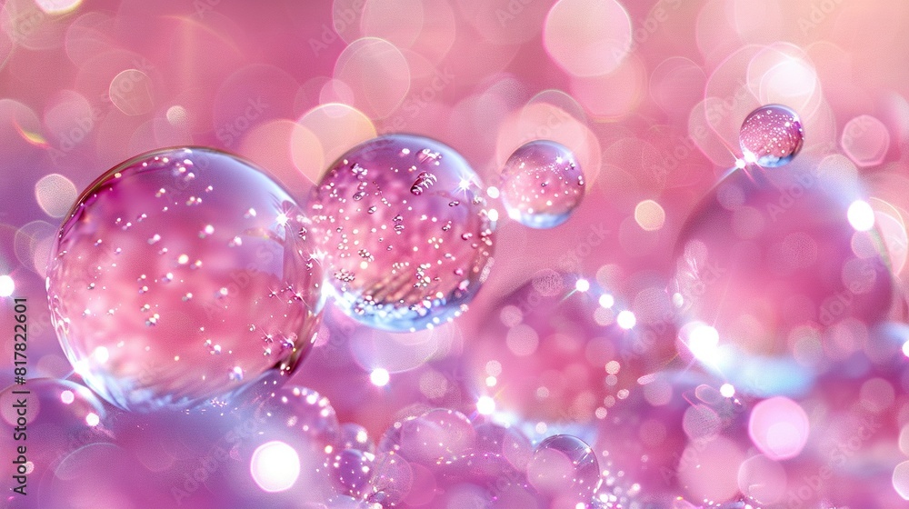 Wall mural a cluster of bubbles bobbing above a pink expanse with numerous bubbles afloat