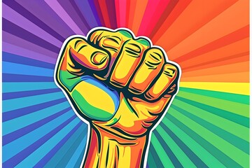 Pride Fist LGBT Gay Rainbow Hand Flag Day Fight Protest Diversity Symbol Strength Poster