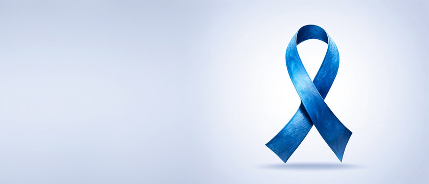 3D-rendered awareness ribbon in shades of blue on solid background