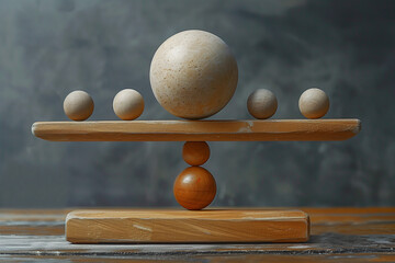 Wooden Scale Balancing One Big Ball and Four Small Ones - Powered by Adobe