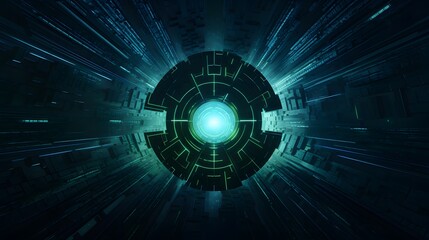 Digital technology green blue radiating line space concept art poster background