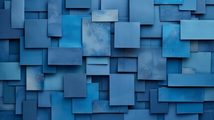 Abstract paper cutouts arranged to form blue patterns.