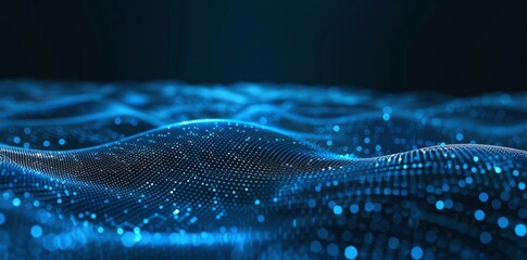 Abstract futuristic wavy surface with glowing particles, abstract background