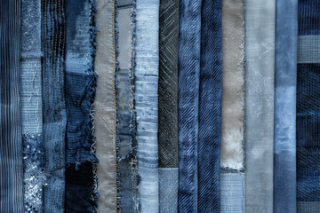 Fototapeta premium A collage of different types of textured fabrics, from velvet to denim, showcasing their diverse tactile qualities.