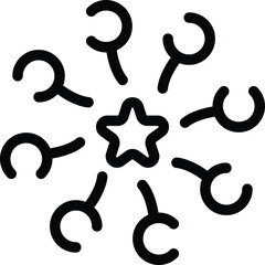 Black and white illustration of horseshoes arranged in a circle with a star at the center