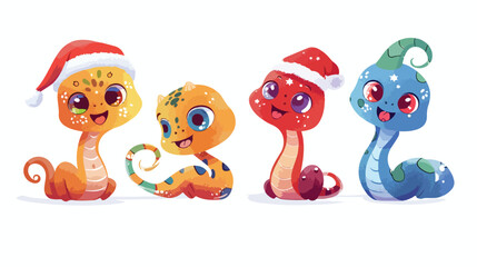 Cute funny snakes Four. Chinese 2025 New Year symbol