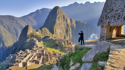 Inca ruins of the archaeological site of Machu Picchu in Peru.