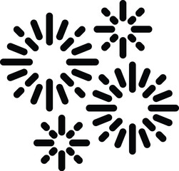 Set of four minimalist firework silhouette icons isolated on white, suitable for design elements