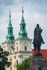Fototapeta premium Grunwald Monument and Florians Church in Krakow, Poland