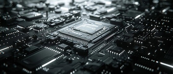 Dark and Moody Depiction of a CPU on a Circuit Board