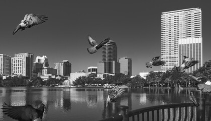 Picturesque beach scene where a majestic bird perches gracefully on the shoreline © Wirestock