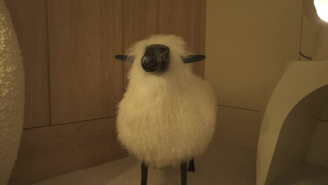 Home decor in the form of a ram or sheep made of natural wool