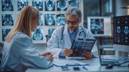 Obraz premium Medical Professionals Collaborating on Patient Diagnosis Using Advanced Imaging Technology