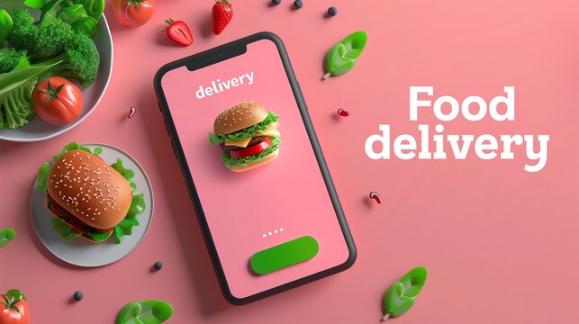 Modern food delivery mobile app kit template featuring a sleek user interface design, vibrant color scheme, and ample copy space for text, perfect for showcasing your food delivery service.