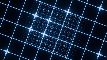 blue grid of squares and dots light neon. design for technology and futuristic background.