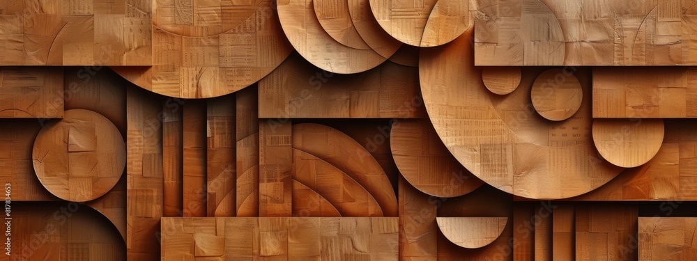 Poster abstract wood cutouts arranged to form brown block patterns.