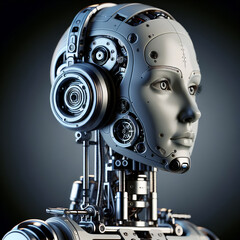 Humanoid Robot with High-Tech Face and Body, Metal and Plastic Parts, Complex Internal Structure