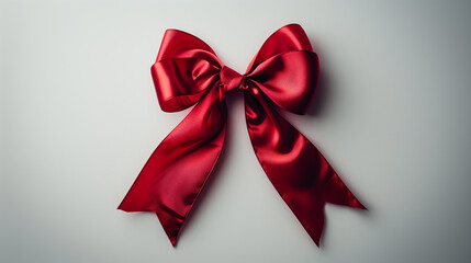 Naklejka premium Red ribbon bow on white background