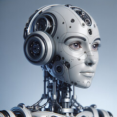 Humanoid Robot with High-Tech Face and Body, Metal and Plastic Parts, Complex Internal Structure