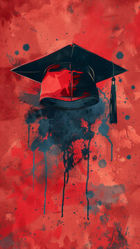 Graduation greeting card template with a small illustrated graduation cap on top and a blank text area below it on a solid background