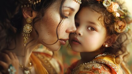 A mother's love is illustrated in this enchanting image that captures the essence of a mother's unwavering love and devotion.