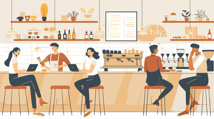 Coffeehouse coffee shop or cafe with people sitting a