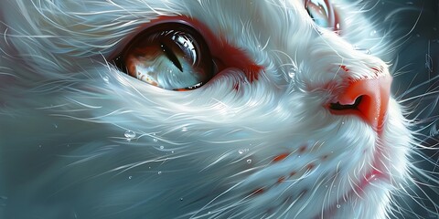 Eye of the white cat close-up. 3D rendering.