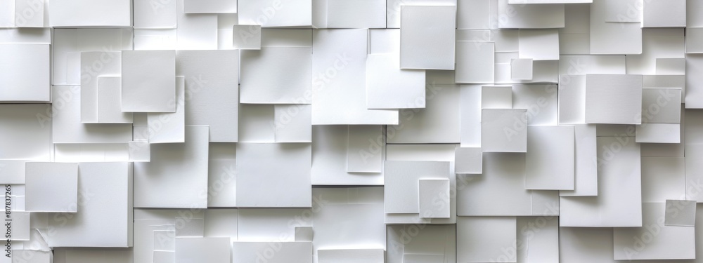 Poster abstract paper cutouts arranged to form white block patterns.