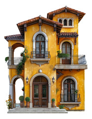 Decorated balcony on a historic building facade, cut out - stock png.