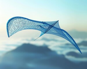 Design a futuristic kite that is shaped like a manta ray and is made of a lightweight, durable material. The kite should be able to fly in high winds and should be easy to control.