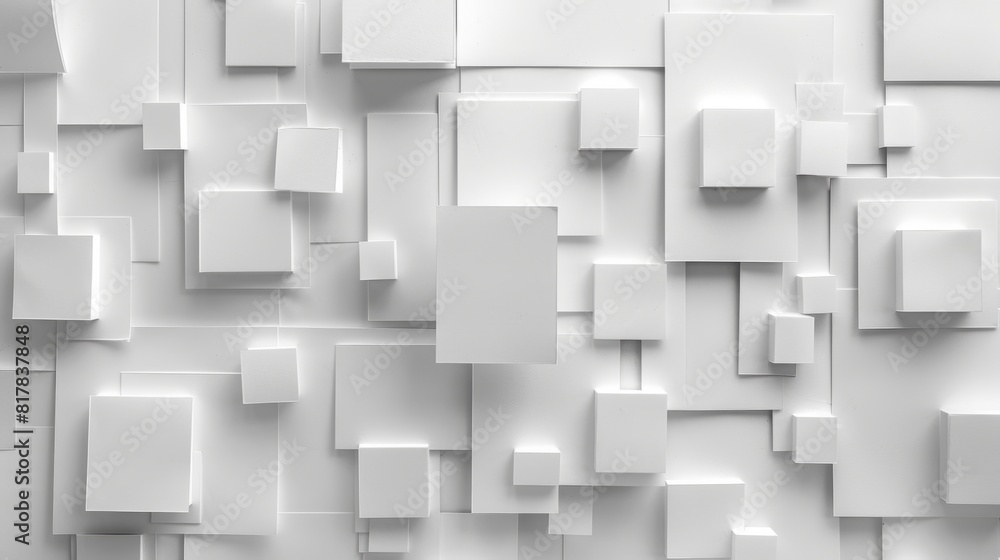 Poster abstract paper cutouts arranged to form white block patterns.